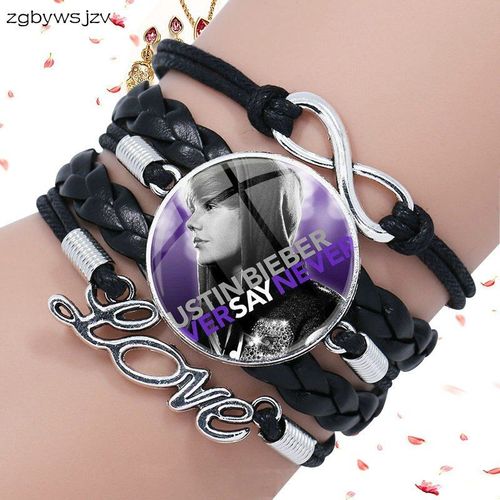 Bracelet En Cuir Noir Multicouche Pour Femmes, Bijoux En Verre, Cabochon, Design Justin Bieber, Nouvelle Collection