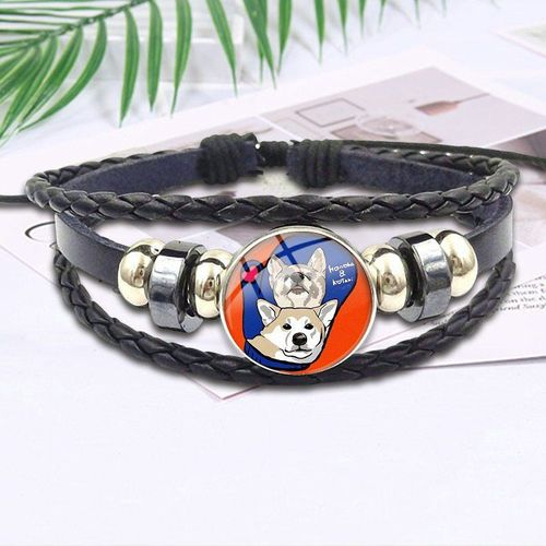 Bracelet En Cuir Noir Unisexe, Cabochon En Verre, Bijoux Collier De Chien, Pitbull Terrier Américain, Chiot De Sauvetage