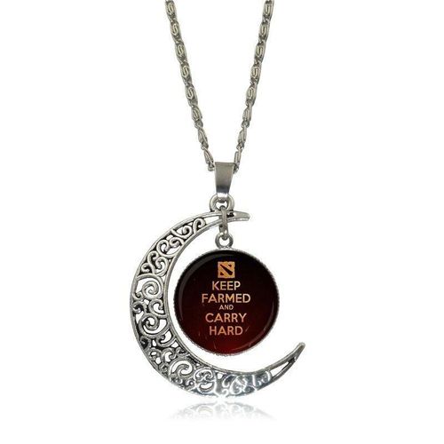 Cabochon En Verre Couleur Argent Pour Femmes, Pendentif En Forme De Lune Ajouré, Collier Ras Du Cou, Jeux, Logo Dota 2