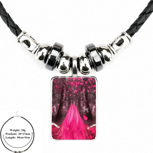 Bijoux Vintage Pour Hommes Et Femmes, Cadeau De Fête, Noir, Cuir, Perle, Pendentif, Cabochon En Verre, Collier, Amour, Rose, Noir, 2018