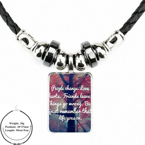 Pour Les Amoureux, Petite Amie, Meilleur Cadeau, La Vie Continue, Citations, Bijoux Harajuku, Pendentif Perle En Cuir Noir, Cabochon En Verre, Collier Ras Du Cou