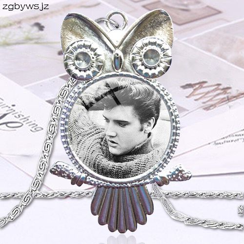 Collier Cabochon En Verre Pour Femmes, Pendentif De Déclaration, Hibou, Bijoux Pour Enfants, Cadeau Star De Rock Elvis Presley