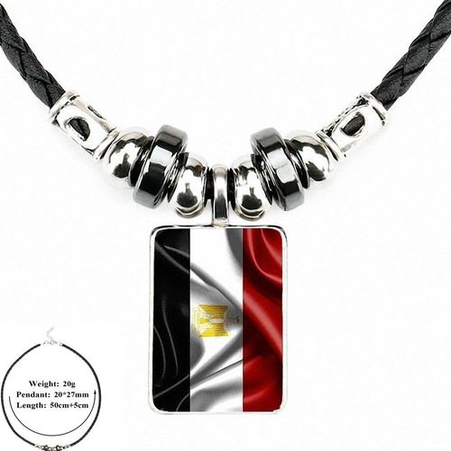 Collier Ras Du Cou Avec Drapeau De La Révolution Égyptienne Pour Enfant, Vintage, En Cuir Noir, Perle, Pendentif, Bijoux, Cabochon En Verre