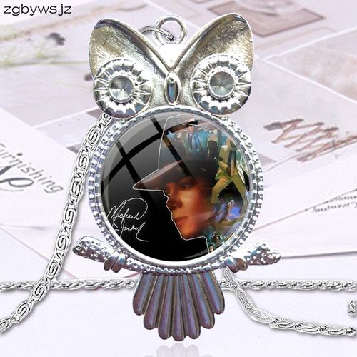 Collier Cabochon En Verre Pour Femmes, Pendentif Hibou, Bijoux Faits À La Main Pour Filles, Michael Jackson