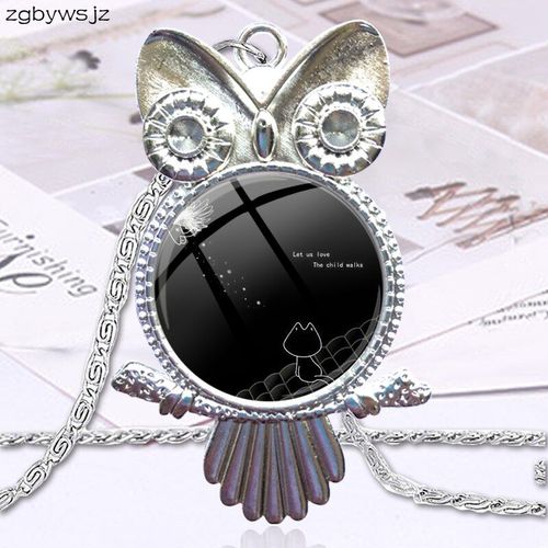 Collier Ras Du Cou En Verre Avec Chat Noir, Pendentif Hibou, Couleur Bronze, Bijoux Pour Femmes, Cadeau