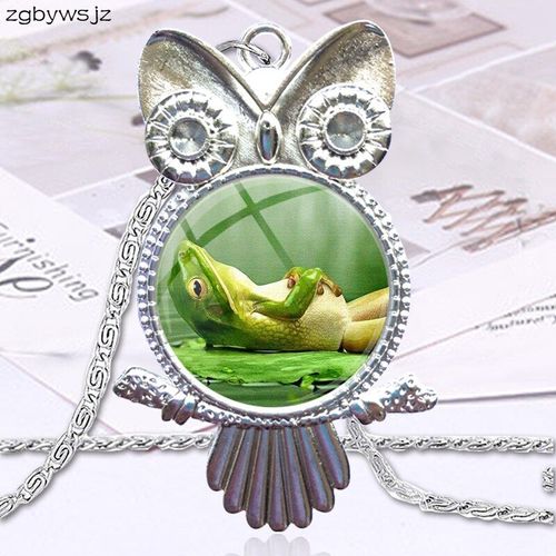 Collier Cabochon En Verre Pour Femmes, Pendentif De Déclaration, Hibou, Bijoux Pour Femmes, Grenouille Paresseuse