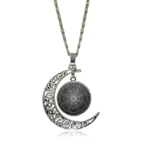 Collier En Verre Avec Croissant De Lune, Fleur De Vie, Bleu Éblouissant, Mandala, Bijoux Vintage À La Mode