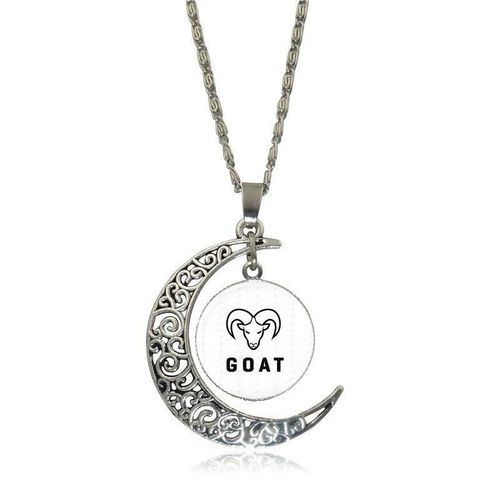 Collier Ras Du Cou En Forme De Croissant De Lune Pour Homme Et Femme, Bijoux En Forme De Tête De Chèvre, Cabochon En Verre, Couleur Argent
