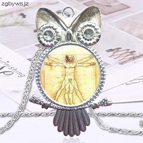 Pendentif En Verre Pour Femmes Et Filles, Fait À La Main, Mode Hibou, Collier Ras Du Cou, Bijoux Leonardo Da Vinci The Vitruvien Man
