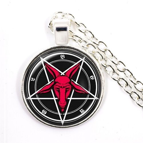 Pendentif Pentagramme En Bronze Pour Femme, Collier, Cabochon En Verre De Chèvre Rouge, Chaîne De Chandail, Bijoux Gothiques, Satanisme, Cadeau