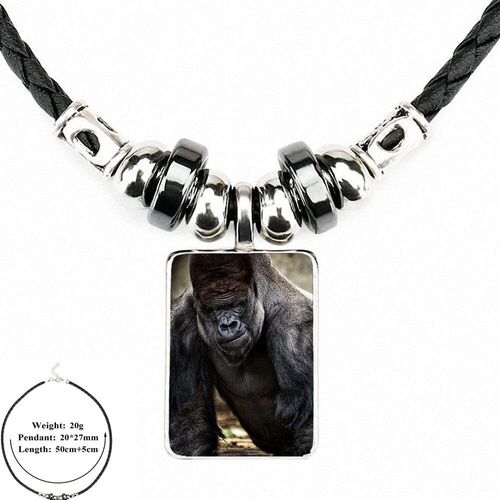 Ej Glaçure Lunettes Gorilla Pour Cadeau De Noël, Vintage Noir En Cuir Perle Pendentif Bijoux Verre Cabochon Collier Ras Du Cou