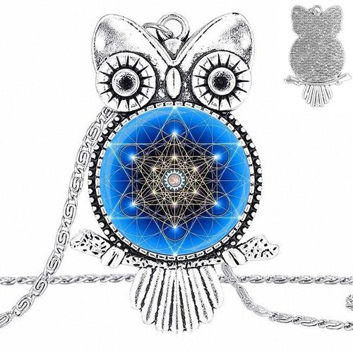 Ej Glaçure Bleu Mandala, Bijoux Vintage, Cabochon En Verre, Ras Du Cou, Long Collier Hibou Pour Cadeau De Noël
