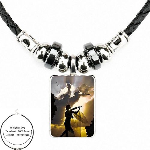 Violon De Musique Incroyable, Bijoux Artistiques Mignons, Cabochon En Verre Classique, Perle En Cuir Noir, Collier Chaîne Pendentif Pour Femmes Et Enfants