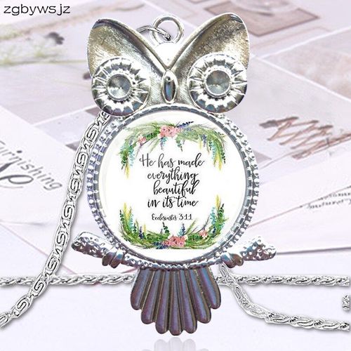Collier Ras Du Cou Avec Cabochon En Verre Plaqué, Long Pendentif Hibou Pour Femmes, Bijoux À La Mode, Il A Rendu Tout Beau À Son Temps