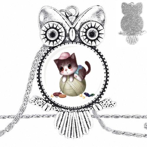 Cabochon En Verre Pour Unisexe, Chat Rose Mignon, Bijoux Avec Pendentif Long, Ras Du Cou, Collier Hibou