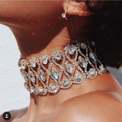 Collier Ras Du Cou En Cristal Argenté Scintillant Pour Femmes, Collier Ras Du Cou Avec Strass, Pour Fête De Mariage