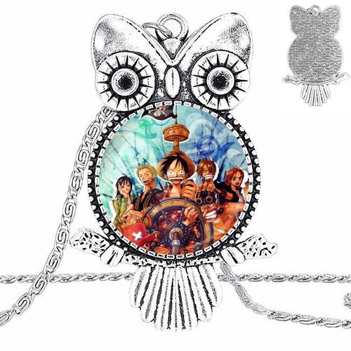 Ej Glazed La Paille Chapeau Pirate Singe D Luffy Pour Hommes Femmes, Bijoux Vintage En Verre Cabochon Ras Du Cou Pendentif Long Hibou Collier