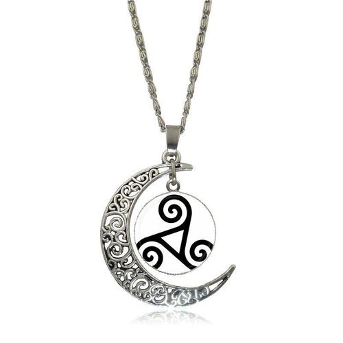 Collier Long Avec Pendentif En Forme De Loup Pour Adolescentes, Bijoux En Verre Plaqué Argent, Cabochon, Croissant De Lune