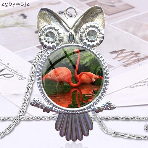 Collier Ras Du Cou Avec Pendentif En Verre Pour Femme Et Fille, Bijou De Haute Qualité, Motif Flamant Rose