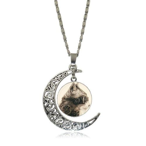 Collier Lumineux En Forme De Croissant Pour Femmes Et Filles, Bijoux Vintage Plaqué Argent, Film Américain, Horloge Mécanique, Chat