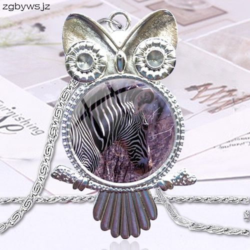 Cabochon En Verre De Couleur Bronze Pour Femmes Et Filles, Fait À La Main, Avec Pendentif En Forme De Hibou, Collier Ras Du Cou Zèbre Et Rabat