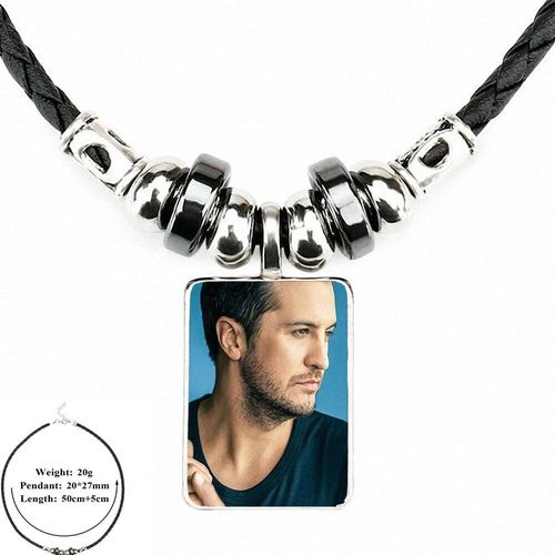 Collier À Pendentif Avec Perles En Cuir Noir Pour Femmes, Bijoux Unisexe, Style Vintage, Avec Cabochon En Verre, Luke Bryan