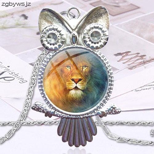 Collier Avec Pendentif En Verre, Cabochon, Hibou, Plaqué, Bijoux Vintage Pour Femmes, Aslan Le Roi Lion