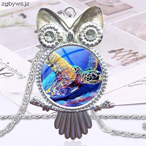 Bijoux Vintage En Verre Pour Filles, Cadeau Fait À La Main, Cabochon Ras Du Cou, Long Collier Hibou, Tortue De Mer, Dauphin