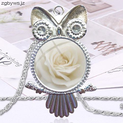 Collier Cabochon En Verre Pour Femmes, Pendentif De Déclaration, Hibou, Bijoux À La Mode, Fleur De Rose