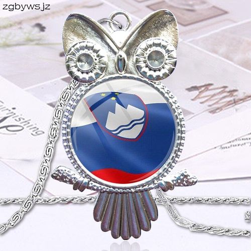 Cabochon En Verre Motif Drapeau National De La Slovénie, Pendentif Hibou, Collier Ras Du Cou, Bijoux Pour Femmes, Cadeau Pour Enfants