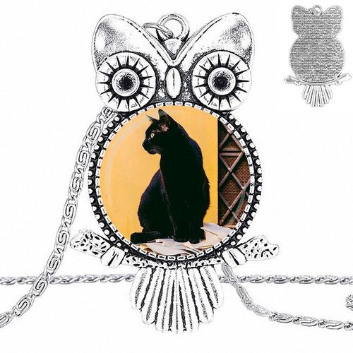 Collier Ras Du Cou En Verre Pour Femme Et Fille, Joli Chat Noir, Fait À La Main, Mode, Pendentif Hibou, Bijoux