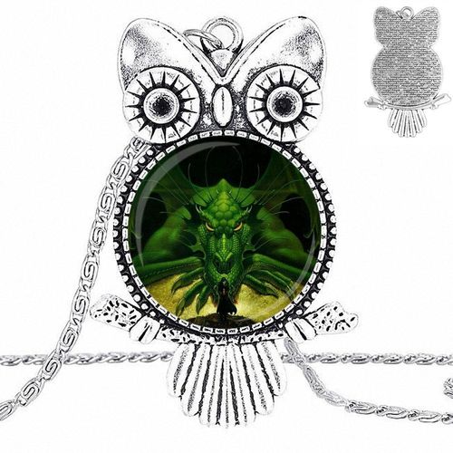 Collier Ras Du Cou En Verre Pour Femme Et Fille, Pendentif, Hibou, Dragon, Vert, Tendance