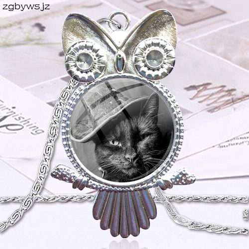 Collier Avec Pendentif Cabochon En Verre Pour Femmes, Ras Du Cou, Hibou, Chat Noir, Magique, Pour Mariage