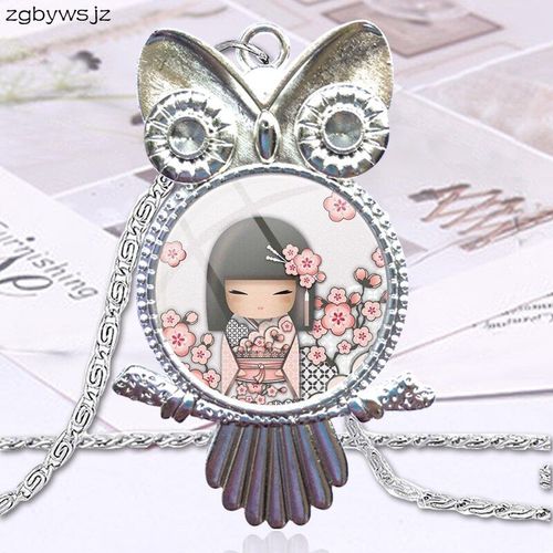 Collier Long Avec Hibou Pour Filles, Meilleur Cadeau, À La Mode, Bijoux Mignons, Poupée Kokeshi Japonaise