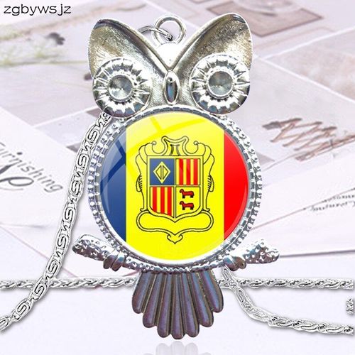 Bijoux Cabochon En Verre Pour Femmes, Cadeau De Fête, Avec Long Pendentif Ras Du Cou, Collier Hibou, Drapeaux D'andorre Et D'autriche Et De Biélorussie