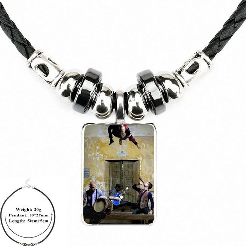 Collier En Cuir Noir Et Verre Émaillé Pour Femmes Et Enfants, Pendentif Avec Perles, Style Pop Rock, 2018