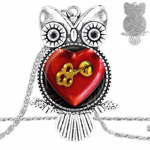 Breloque Pour Femmes Et Enfants, Clé Rouge Pour Ouvrir Le C¿Ur, Cabochon En Verre, Pendentif Hibou, Collier Ras Du Cou, Bijoux