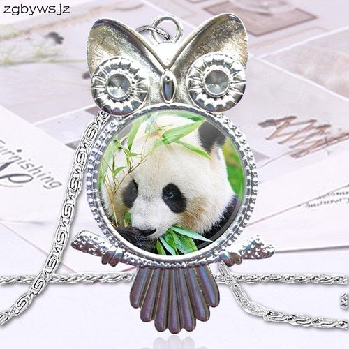 Collier De Panda Géant Pour Femmes, Bijoux À La Mode, Cabochon En Verre Plaqué, Long Pendentif Hibou