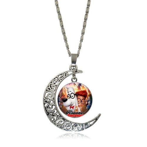 Collier Vintage Plaqué Argent, Bijoux Lumineux En Forme De Croissant, Pour Cadeau Unisexe, Mr. Peabody & Sherman