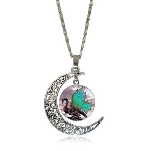 Pendentif Long En Verre Plaqué Argent Pour Hommes Et Femmes, Collier Ras Du Cou, Cabochon, Croissant De Lune