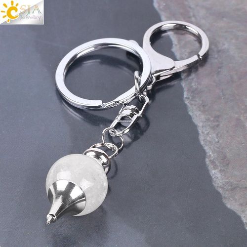 Csja Porte Clés En Pierre Naturelle, Pendentif Pendule, Reiki, Vélo De Voiture, Boucles De Voiture, Violet Rose Blanc, Boule De Cristal, E823