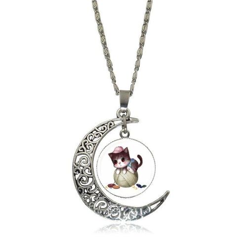 Pendentif En Verre Et Croissant De Lune Pour Femme, Design Chat Rose Mignon, Cadeau De Fête Unisexe, À La Mode