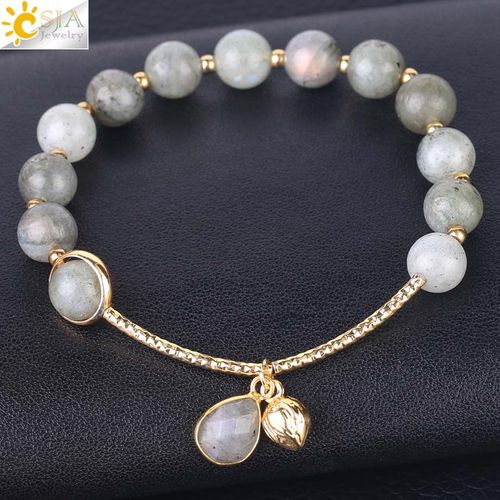 Bracelet En Labradorite Naturelle Pour Femmes, Ligne De Rhodonite, Couleur Or, Perle D'espacement, Goutte D'eau, Chic, Bracelets À Breloques F546