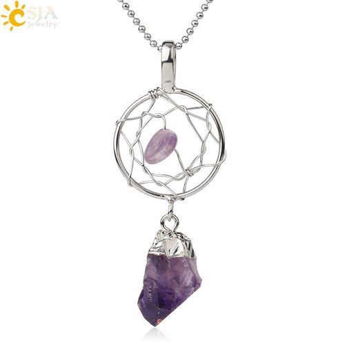 Collier Attrape Rêve En Pierre Naturelle Pour Femmes, Pendentif Irrégulier En Cristal Violet, Fil De Couleur Argent, Bijoux G409