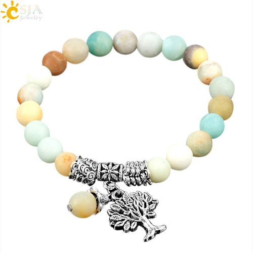 Bracelets De Méditation En Pierre D'amazonite Naturelle, Arbre De Vie Rond, Prière Yoga, Perles Mala Mates, Bijoux Chakra E739