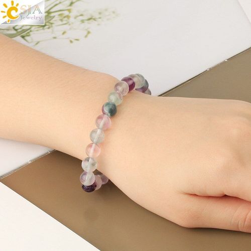 Bracelet En Pierre Naturelle Pour Femmes, Extensible, Perles En Fluorite Et Cristal, À La Mode, Arc En Ciel, 8mm, G613, 2021