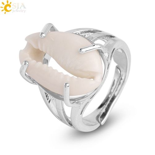 Csja Bague Conque Blanche Naturelle Pour Femmes Et Hommes, En Coquillage, Ajustable, Couleur Or Argent, Bijou D'été Pour Fête Sur La Plage G057