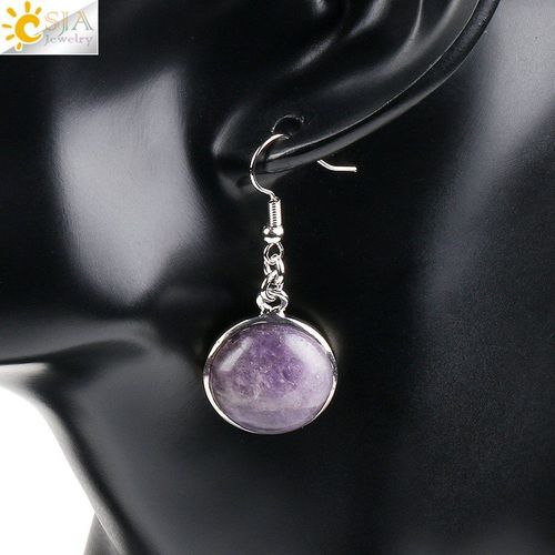 Boucles D'oreilles Rondes En Pierre Naturelle Pour Femmes, Lapis Lazuli, Opale, Cristal Blanc, Onyx Noir, Perles De Guérison, E582