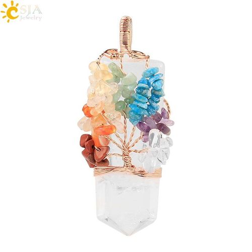 Collier Arbre De Vie Des 7 Chakras Pour Homme Et Femme, Pendentif En Pierre Naturelle, Quartz Rose Violet, G785