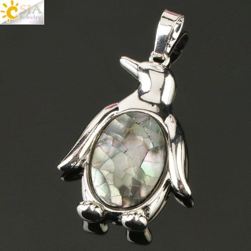 Csja Mignon Pingouin Pendentifs Colliers Naturel Coquille Animal En Forme D'oeuf Coquillage Pendentif Belle Mode Bijoux Pour Femmes Fille G170